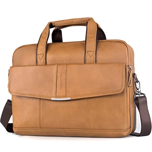 SPAHER Laptoptasche 15.6 Zoll Aktentasche Herren Business Tasche Arbeitstasche Herren Echtleder Tasche Herren Umhängetasche Schultertasche Messenger Bag Männer Geschenk für Männer von SPAHER