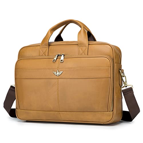 SPAHER Laptoptasche 15.6 Zoll Aktentasche Herren Business Tasche Arbeitstasche Herren Echtleder Tasche Herren Umhängetasche Schultertasche Messenger Bag Männer Geschenk für Männer von SPAHER