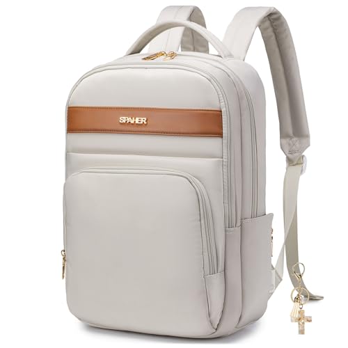 SPAHER 20L Klein Reiserucksack Handgepäck Flugzeug 40x30x15 British Airways Wasserdicht Laptop Rucksack 15,6 Zoll Schulrucksack Travel Backpack Carry on Luggage Cabin Bag Damen Beige von SPAHER