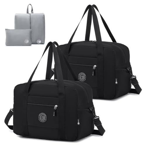 SPAHER 2X Handgepäck Tasche 40x30x25 Eurowings Faltbare Reisetasche Flugzeug Sporttasche Damen Herren Duffle Bag Wasserdicht Weekender Handtaschen Hand Luggage Gym Fitness Bag mit Reise-Kulturbeutel von SPAHER