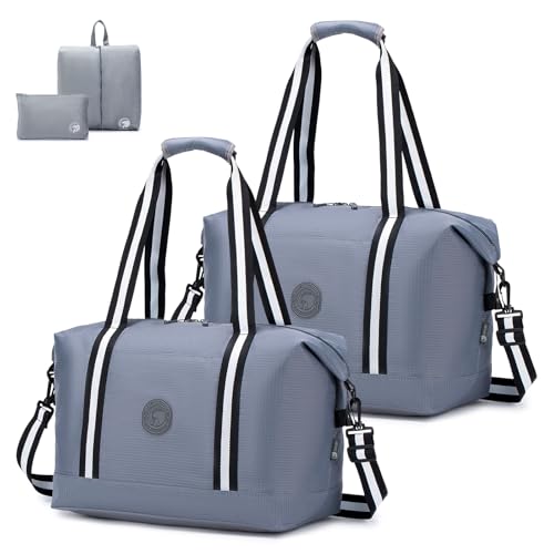 SPAHER 2X Handgepäck Tasche 40x30x25 Eurowings Faltbare Reisetasche Sporttasche Groß Weekender Damen Herren Gym Fitness Bag Tasche wasserdichte Duffle Bag Hand Luggage Schwimmtasche Grau von SPAHER