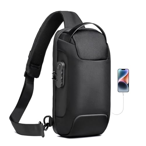 SPAHER Anti-Diebstahl Brusttasche Sling Bag Geschäft Schultertasche mit USB-Ladeanschluss Passwortschutz Crossbody Bag Umhängetasche Wasserdicht für Reisen Wandern Mehrere Taschen Sling Daypacks von SPAHER
