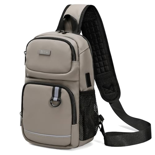SPAHER Brusttasche Herren mit USB Herren Umhängetasche Klein Rucksack Herren Wasserdicht Crossbody Bag Männer Tasche Herren Sling Bag Wasserdicht für Wandern Reisen Mann Frau Braun von SPAHER