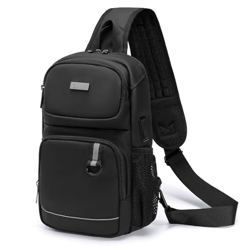 SPAHER Brusttasche Herren mit USB Herren Umhängetasche Klein Rucksack Herren Wasserdicht Crossbody Bag Männer Tasche Herren Sling Bag Wasserdicht für Wandern Reisen Mann Frau Schwarz von SPAHER