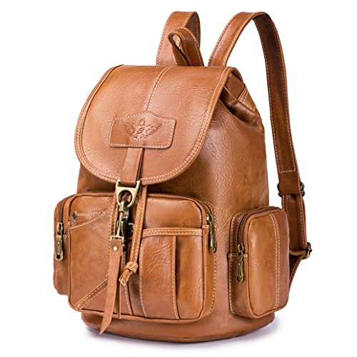 SPAHER® Rucksack Damen Klein Leder, Wasserdicht Mini Rucksack Damen Elegant Daypack Casual Anti Diebstahl Lederrucksack Vintage, Braun von SPAHER