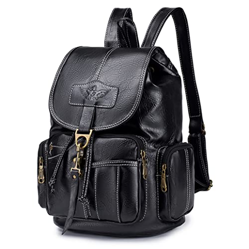 SPAHER® Rucksack Damen Klein Leder, Wasserdicht Mini Rucksack Damen Elegant Daypack Casual Diebstahlsicher Lederrucksack Vintage, Schwarz von SPAHER