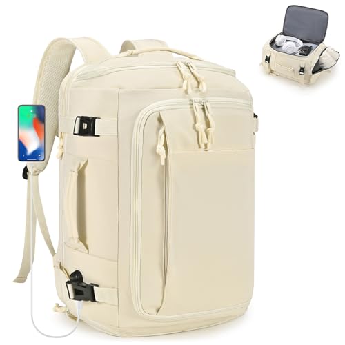 SPAHER Erweiterbar Handgepäck Rucksack 40x30x20cm Wizzair 40x30x25 Eurowings Reiserucksack Laptop Rucksack mit USB-Ladeanschluss Weekender Sportrucksack mit Nassfach und Schuhfach Herren Damen von SPAHER