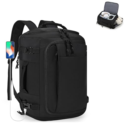 SPAHER Erweiterbar Handgepäck Rucksack 40x30x20cm Wizzair 40x30x25 Eurowings Reiserucksack Laptop Rucksack mit USB-Ladeanschluss Weekender Sportrucksack mit Nassfach und Schuhfach Herren Damen von SPAHER