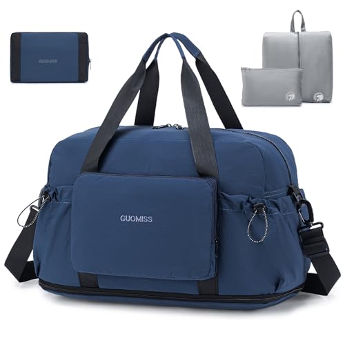 SPAHER Erweiterbare Handgepäck Tasche 55x40x23 Lufthansa Faltbare Reisetasche Groß Sporttasche mit Nassfach Damen Herren Weekender Gym Travel Bag wasserdichte Fitnesstasche mit Kulturtasche Blau von SPAHER