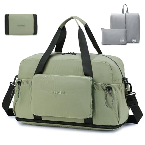 SPAHER Erweiterbare Handgepäck Tasche 55x40x23 Lufthansa Faltbare Reisetasche Groß Sporttasche mit Nassfach Damen Herren Weekender Gym Travel Bag wasserdichte Fitnesstasche mit Kulturtasche Grün von SPAHER