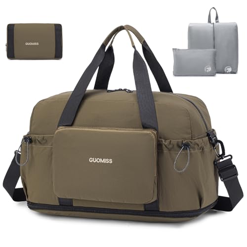 SPAHER Erweiterbare Handgepäck Tasche 55x40x23 Lufthansa Faltbare Reisetasche Groß Sporttasche mit Nassfach Damen Herren Weekender Gym Travel Bag wasserdichte Fitnesstasche mit Kulturtasche Kaffee von SPAHER