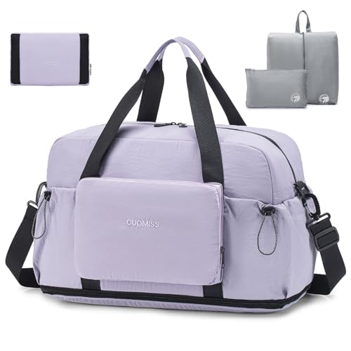SPAHER Erweiterbare Handgepäck Tasche 55x40x23 Lufthansa Faltbare Reisetasche Groß Sporttasche mit Nassfach Damen Herren Weekender Gym Travel Bag wasserdichte Fitnesstasche mit Kulturtasche Lila von SPAHER