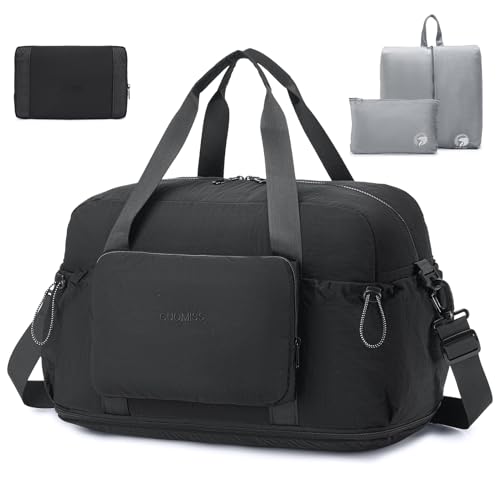 SPAHER Erweiterbare Handgepäck Tasche 55x40x23 Lufthansa Faltbare Reisetasche Groß Sporttasche mit Nassfach Damen Herren Weekender Gym Travel Bag wasserdichte Fitnesstasche mit Kulturtasche Schwarz von SPAHER