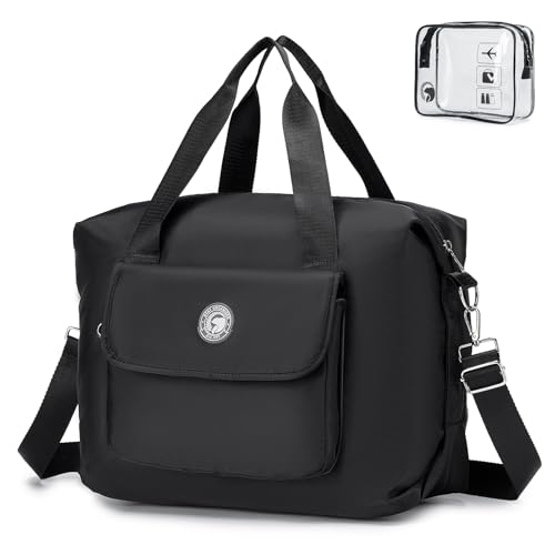 SPAHER Faltbare Duffle Bag Reisetasche Handgepäck 40x30x20 Wizzair Vueling Volotea Hand Luggage Handtaschen Wasserdichter Organizer Reise-Gepäck Koffer Tasche 25L Schwarz von SPAHER
