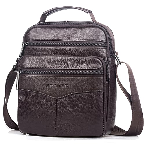 SPAHER Groß Herrentasche Leder Tasche Umhängetasche IPAD Handgelenktasche Schultertasche Business Männer Aktentaschen Handtaschen Rucksack Crossbody Sling Reisetasche für Arbeit Reise Alltagsleben von SPAHER