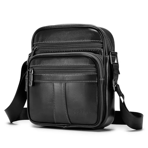 SPAHER Herren Tasche Leder Umhängetaschen Herren Handtaschen Ledertasche Herren Klein Leder Handgelenktasche Messenger Tasche Herren Schultertasche Geschenk für Männer von SPAHER