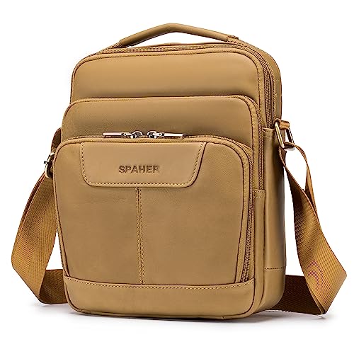 SPAHER Herrentasche Leder Groß Umhaengetasche Handtasche Herren Tasche Leder Handgelenktasche Herren Schultertasche Business Crossbody Sling Bag Geschenk für Männer von SPAHER