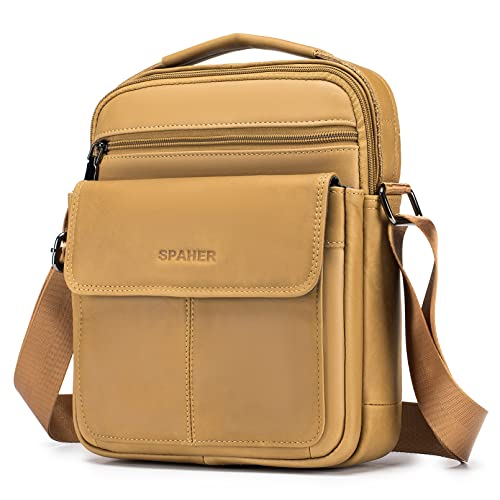 SPAHER Umhängetasche Leder Herren Herrentasche Schultertasche Echtes Leder Handgelenktasche Herren Schultertasche Crossbody Bag Messenger Bags Geschenk für Männer von SPAHER