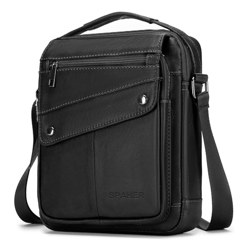 SPAHER Herrentasche Leder Umhaengetasche Handtasche Herren Tasche Echtes Leder Handgelenktasche Herren Schultertasche Crossbody Bag Geschenk für Männer von SPAHER