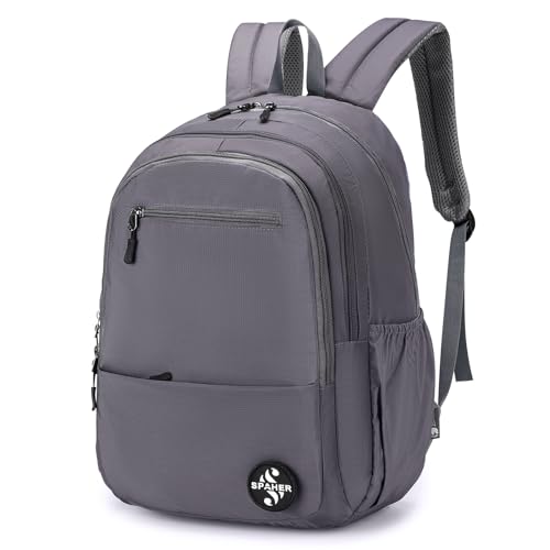 SPAHER Klein Reiserucksack Handgepäck Flugzeug 40x30x20 Wizzair Vueling Wasserdicht Schulrucksack 25L Laptop Rucksack 14 Zoll Travel Backpack Carry on Luggage Cabin Bag Damen Herren, Grau von SPAHER