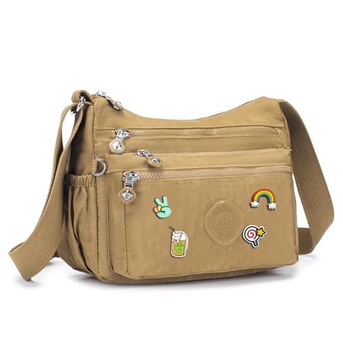 SPAHER Kleine Schultertasche aus Wasserabweisendes Nylon Handtasche Multi Pocket Messenger für Damen & Mädchen Crossbody Bag Leichte Casual Umhängetasche für Alltag Büro Schule Ausflug Einkauf von SPAHER