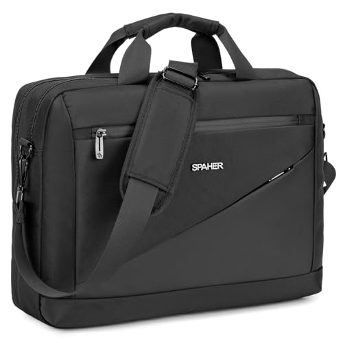 SPAHER Laptoptasche 15,6/16 Zoll Laptop Aktentaschen Schultertasche Herren Wasserdichte Notebook PC Computer Business Tasche Arbeitstasche Lehrertasche Oxford Tasche Umhängetasche, Schwarz von SPAHER