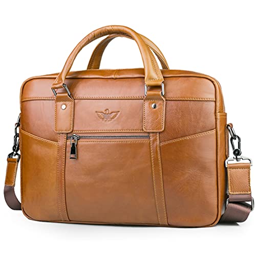 SPAHER Laptoptasche 15.6 Zoll Aktentasche Herren Business Tasche Arbeitstasche Herren Echtleder Tasche Herren Umhängetasche Schultertasche Messenger Bag Männer Geschenk für Männer von SPAHER