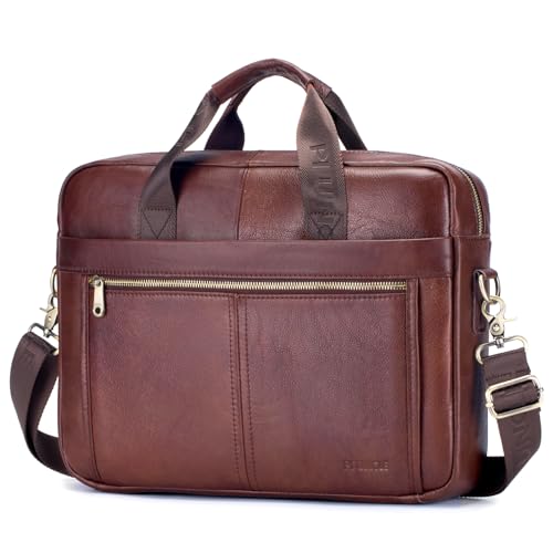 SPAHER Laptoptasche 14 Zoll Aktentasche Herren Business Tasche Arbeitstasche Herren Echtleder Tasche Herren Umhängetasche Schultertasche Messenger Bag Männer Geschenk für Männer von SPAHER