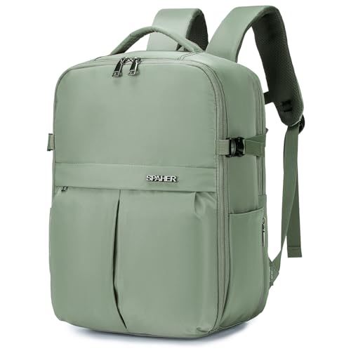 SPAHER Reiserucksack Handgepäck 40x30x25 Eurowings Laptop Rucksack 15,6 Zoll mit Laptopfach Business Arbeit Reisen Rucksack Herren Schulrucksack für Teenager Notebook College Damen Grün von SPAHER