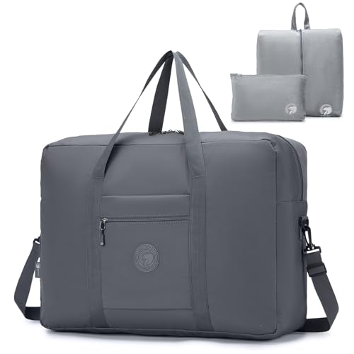 SPAHER Reisetasche 55x40x20 Handgepäck Tasche Ryanair Handgepäck 55x40x20 Tasche Flugzeug Groß Leichter Flugzeug Organizer Duffle Bag 45L Packbare Holdall Handtasche für Herren und Damen Grau von SPAHER