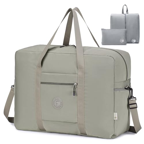 SPAHER Reisetasche 55x40x20 Handgepäck Tasche Ryanair Handgepäck 55x40x20 Tasche Flugzeug Groß Leichter Flugzeug Organizer Duffle Bag 45L Packbare Holdall Handtasche für Herren und Damen Khaki von SPAHER