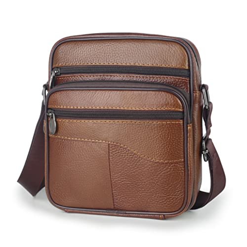 SPAHER Umhängetasche Herren Klein, Schultertasche Leder Vintage Braun Herrentasche zum Umhängen Ledertasche für Arbeit, Reise, Alltagsleben von SPAHER