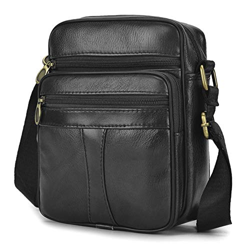 SPAHER Umhängetasche Herren Klein, Schultertasche Leder Vintage Herrentasche zum Umhängen Schwarz Crossbody Bag für Arbeit Reise Alltagsleben von SPAHER