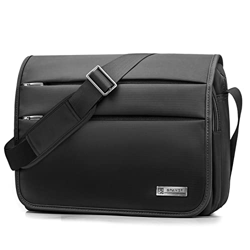 SPAHER 14 Zoll Laptoptasche Herrentasche Zum Umhängen Umhängetasche Männer Schultertasche Arbeitstasche Aktentasche Messenger Bag Kuriertasche Collegetasche Studententasche Geschenk Schwarz von SPAHER