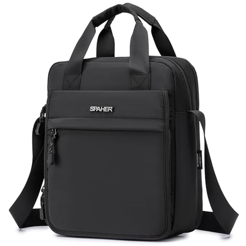SPAHER Umhängetasche Herren Schultertasche für Herren Groß Handtaschen Zum Umhängen Männer Business Tasche Shoulder Crossbody Bag mit Verstellbarem Schultergurt Schwarz von SPAHER