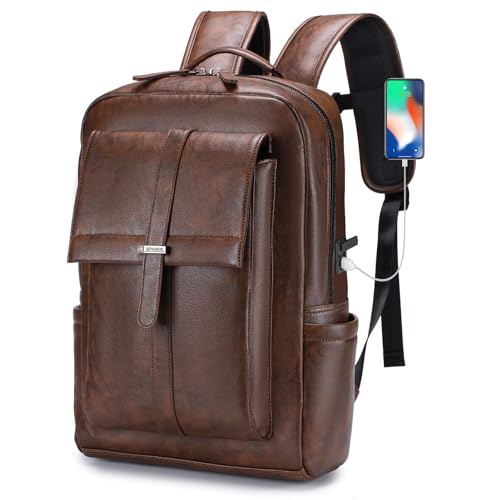 SPAHER Wizzair Handgepäck 40x30x20 Rucksack Schulrucksack PU Leder Reiserucksack Rucksack 15,6 Zoll Laptoprucksack Backpack Tagesrucksack Casual Backpack Daypack Geschenk für Damen Herren Braun von SPAHER