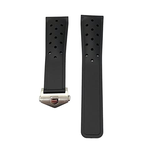 SPAKAMTZTK 20 mm 22 mm Gummi -Silikon -Uhr -Armband -Uhrband -Kompatibel for SCHILD Kompatibel for Heuer Kompatibel for Monaco Uhrenarmband Uhrenarmband(Silver buckle,24mm with) von SPAKAMTZTK
