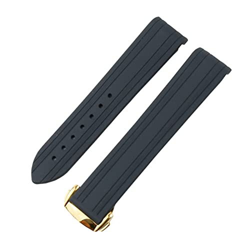 SPAKAMTZTK 20 mm 22 mm Gummi -Silikongurt Herrenkompatibel for Omega kompatibel for Seamaster 300 gebogenes Ende Sportwasiger Riemen Edelstahl Verschluss Wachband Uhrenarmband(Black gold buckle,22mm) von SPAKAMTZTK