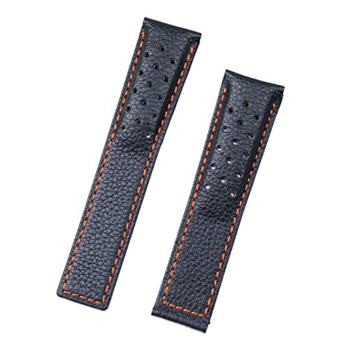 SPAKAMTZTK 22mm Uhr Accessoires Handgelenkband Frosted Kalbslederqualität Leder -Uhrband -Armbandkompatibel for SCHILD Kompatibel for Heuer Riemen kompatibel for Carrera Uhrenarmband(Black Orange,22MM von SPAKAMTZTK