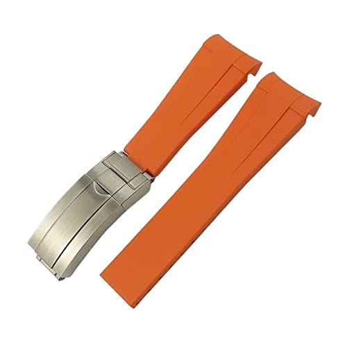 SPAKAMTZTK Gebogenes Ende 21 mm 20 mm 22 mm 19mm Silikon Gummi -Uhrband -kompatibel for Rolex kompatibel for Daytona kompatibel for mittlere Greenwich-Zeit Armband Uhrenarmband(Orange,21MM_MATTE SILVE von SPAKAMTZTK