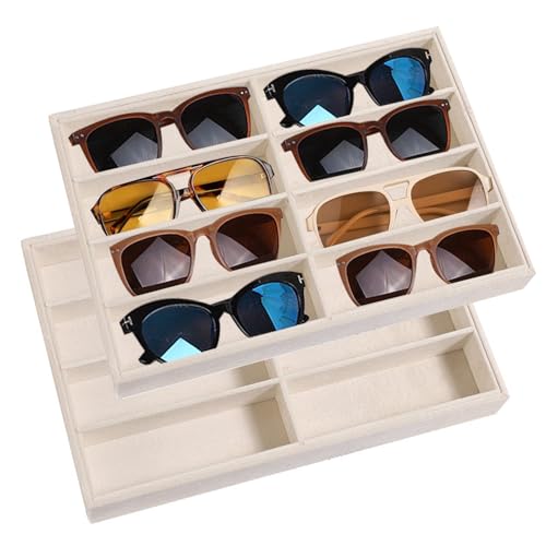 SPAKOWN Sonnenbrillen-Organizer-Tablett, stapelbar, für Schubladen, Samt, Brillen-Organizer, Sonnenbrillen-Organizer, 8 Fächer, für Männer und Frauen, Beige von SPAKOWN