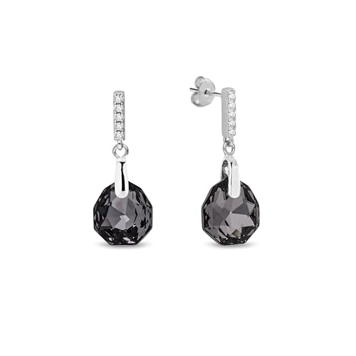 Ohrringe Silber 925 - Damen Silber Calathea Ohrringe - 925 Silber platiniert - Zirkon, österreichische Kristalle 1,1 cm - Hängeohrringe Länge 2,5 cm von SPARK