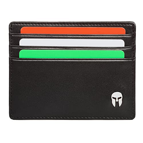 SPARTANO Herren Kreditkartenetui, Kartenetui mit RFID-Schutz, Elegante Slim Wallet, Geldbörse mit 6 Kreditkartentasche und 1 für Geldscheine, Portmonee - ARES (Schwarz) von SPARTANO