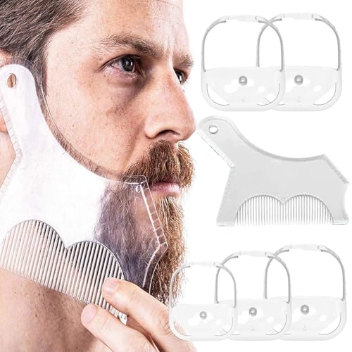 SPEACOUR 5 Stück Bartformer Schablone Bart Shaping Werkzeug Bart Styling-Schablone Transparent Bart Rasiervorlage Spitzbart-bart-Form Bartschneider Rasierschablone Set mit Bart-Styling-Kamm für Männer von SPEACOUR