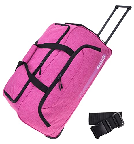 Spear Trolley Reisetasche groß XXL Koffer 85 Liter, 68 cm Tasche Schultergurt Reisegepäck Rolltasche Damen Herren Gepäck Reise Trolly 910 + Koffergurt (Magenta Pink (Rosa Violett)) von Spear