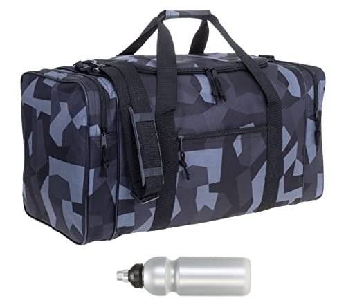 Sporttasche Herren Damen groß Außentaschen Spear Gym 55 cm 40 Liter Schultergurt Bag Sport Fitness Sauna Gymbag 657 Large + Trinkflasche (Camouflage Grau) von Spear