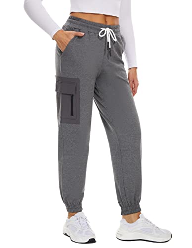 SPECIALMAGIC Damen Jogginghose Baumwolle mit Kordelzug Sporthose Frauen Trainingshose Fitness High Waist – Jogger Laufhosen Cargo Sweat Hose Heather Grey S von SPECIALMAGIC