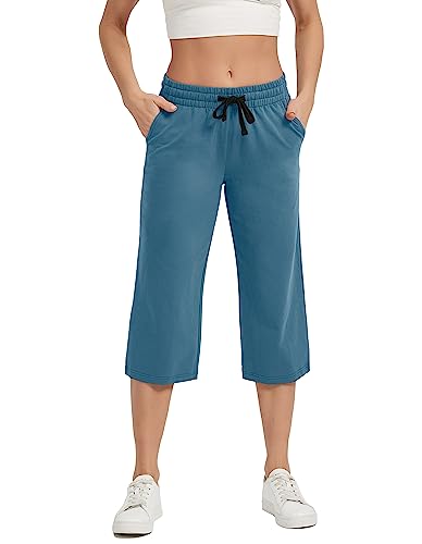 SPECIALMAGIC Damen Lose Weites Bein Hose Classics Damen Hose Weite 3/4 Hose für Frauen Damen Ladies Culotte Sporthose Blau 2XL von SPECIALMAGIC