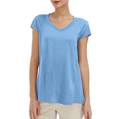 SPECIALMAGIC Damen V Neck Sports T-Shirt, Quick Dry Gym Top, Laufshirt Shortsleeve Yoga Top, Workout Tank top Blau XL von SPECIALMAGIC