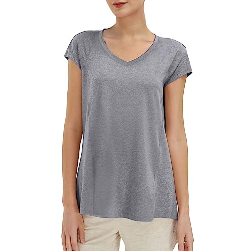 SPECIALMAGIC Damen V Neck Sports T-Shirt, Quick Dry Gym Top, Laufshirt Shortsleeve Yoga Top, Workout Tank top Grau 2XL von SPECIALMAGIC